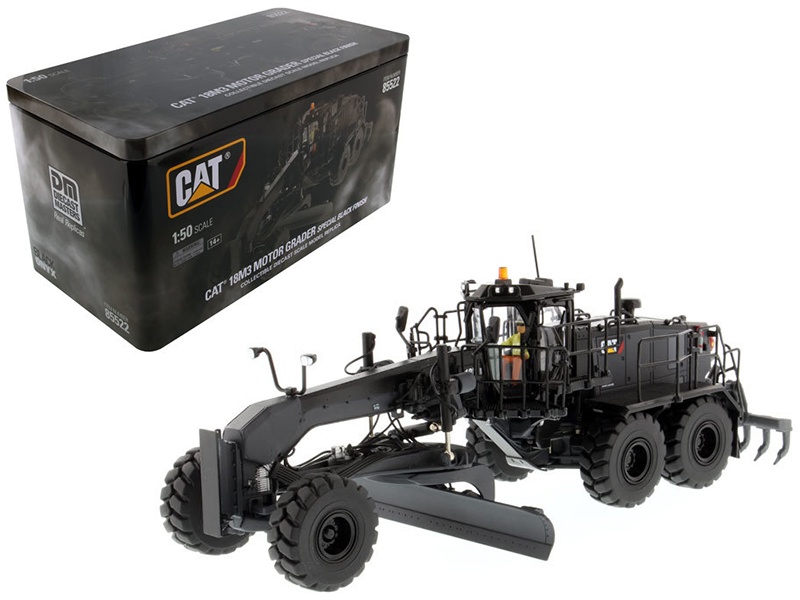 Cat Caterpillar 18M3 Motor Grader Special Edition In Black Onyx With Operator "High Line Series" 1/50 Diecast Model By Diecast Masters