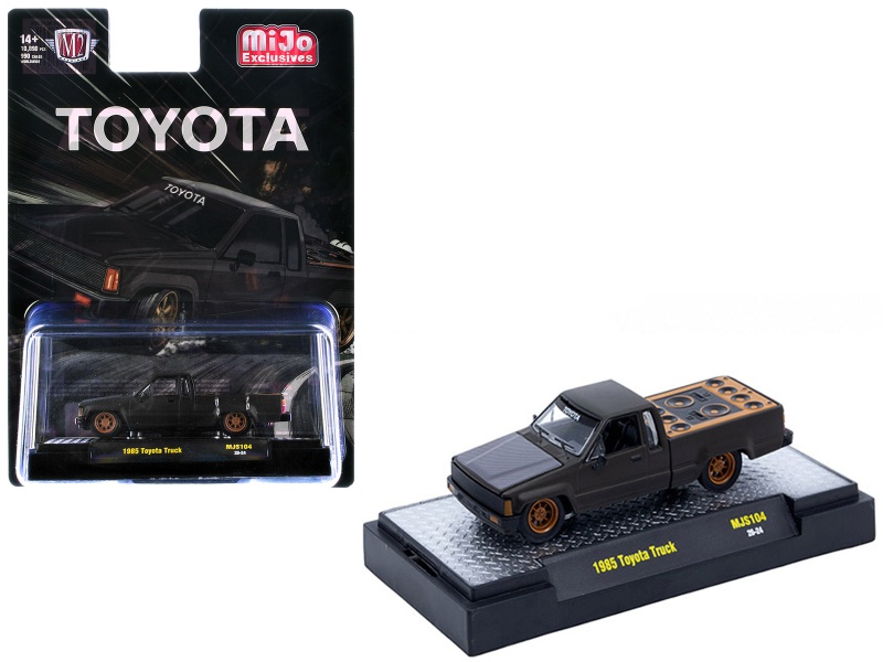 1985 Toyota Sr5 Pickup Truck "Slammed Custom" Matt Gray With Carbon Hood Limited Edition To 10890 Pieces Worldwide 1/64 Diecast Model Car By M2 Machines