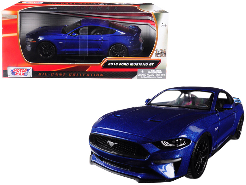 2018 Ford Mustang Gt 5.0 Blue With Black Wheels 1/24 Diecast Model Car By Motormax