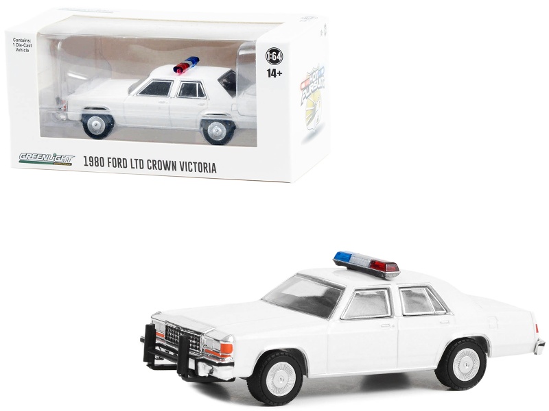 1980-1991 Ford Ltd Crown Victoria Police White With Light Bar "Hot Pursuit" "Hobby Exclusive" Series 1/64 Diecast Model Car By Greenlight
