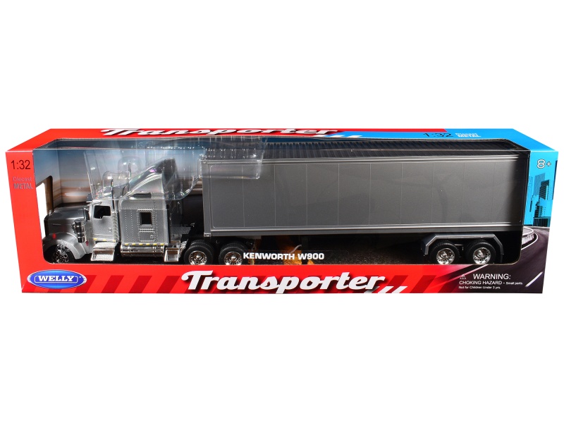 Kenworth W900 Silver Metallic Truck with Gray Container 1/32 Diecast Model by Welly