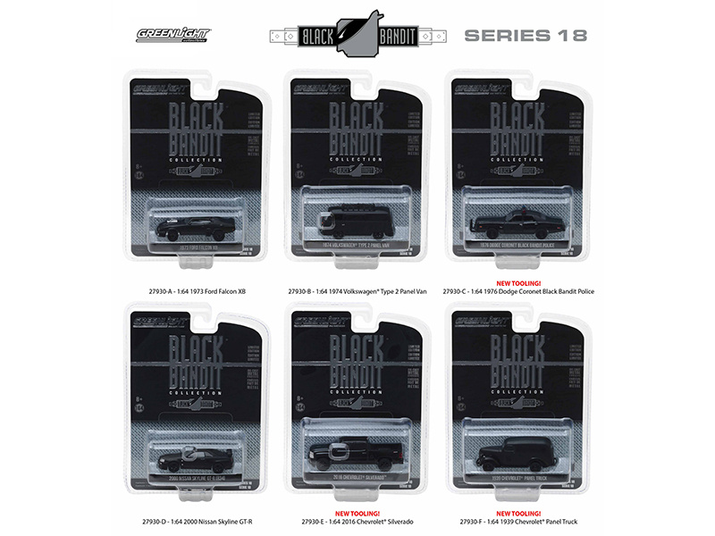 Black Bandit Series 18, 6Pc Set 1/64 Diecast Models By Greenlight