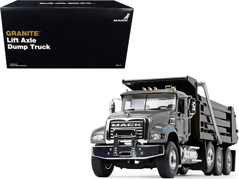Mack Granite Mp Dump Truck Stormy Gray Metallic And Black 1/34 Diecast Model By First Gear