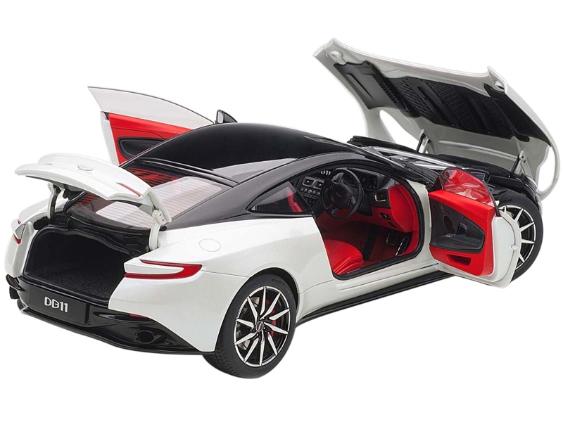 Aston Martin Db11 Morning Frost White Metallic With Black Top And Red Interior 1/18 Model Car By Autoart