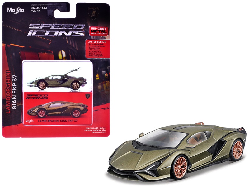 Lamborghini Sian Fkp 37 Green Metallic "Speed Icons" Series 1/64 Diecast Model Car By Maisto