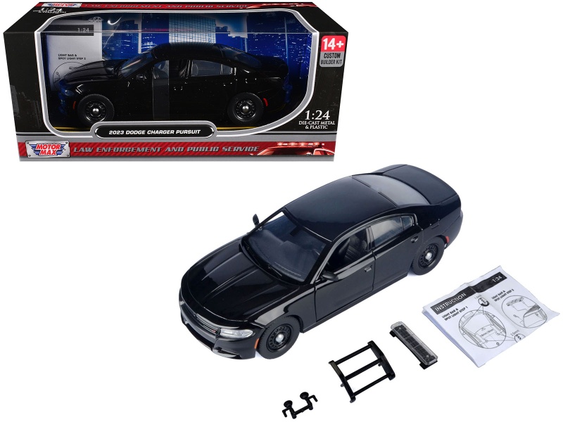 2023 Dodge Charger Pursuit Police Car Black "Custom Builder's Kit - Law Enforcement And Public Service" Series 1/24 Diecast Model Car By Motormax