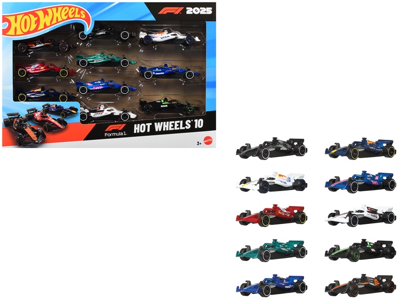 2025 Formula 1 World Championship 10 Piece Set Diecast Model Cars By Hot Wheels