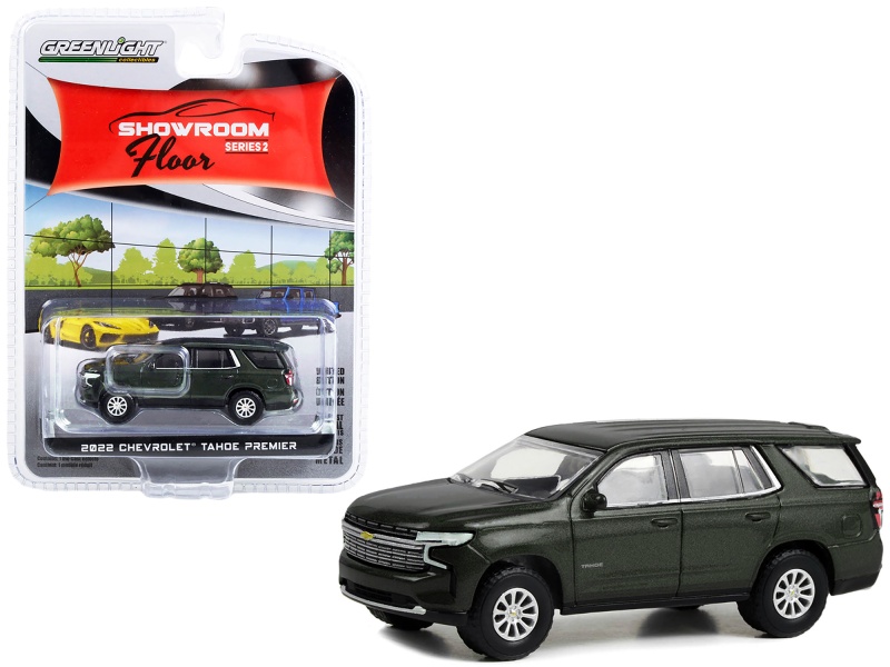 2022 Chevrolet Tahoe Premier Evergreen Gray Metallic "Showroom Floor" Series 2 1/64 Diecast Model Car By Greenlight