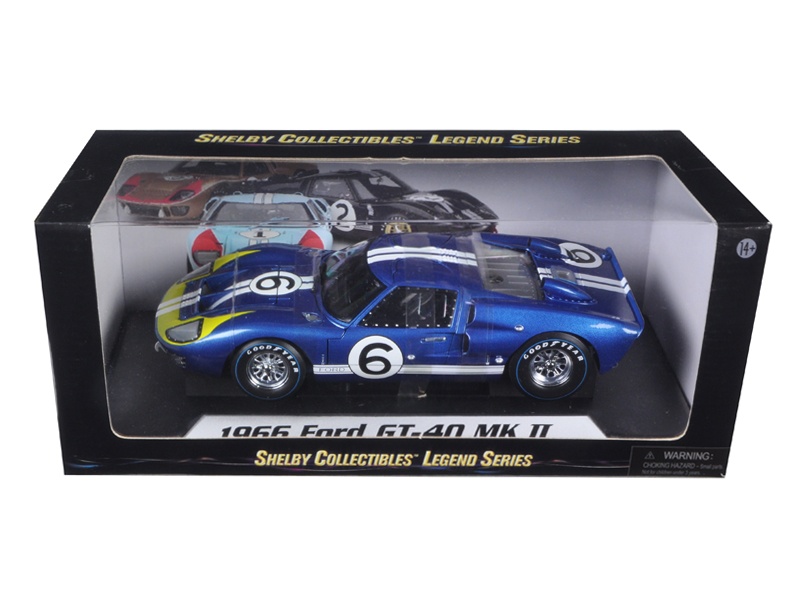 1966 Ford Gt-40 Mk 2 Blue #6 1/18 Diecast Car Model By Shelby Collectibles