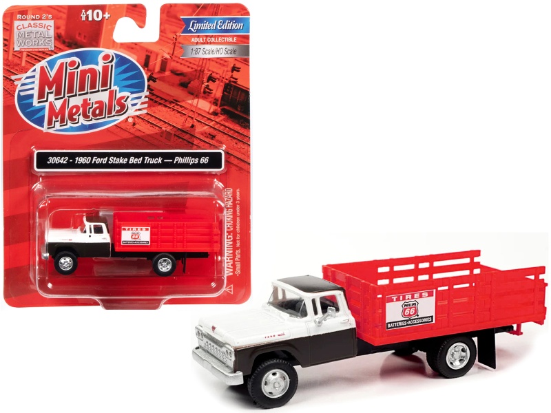 1960 Ford Stake Bed Truck "Phillips 66" Black And White With Red Stakes 1/87 (Ho) Scale Model Car By Classic Metal Works