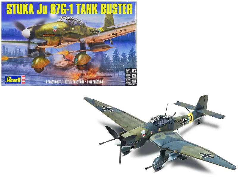 Level 4 Model Kit Junkers Stuka Ju 87G-1 Tank Buster Bomber Aircraft 1/48 Scale Model By Revell