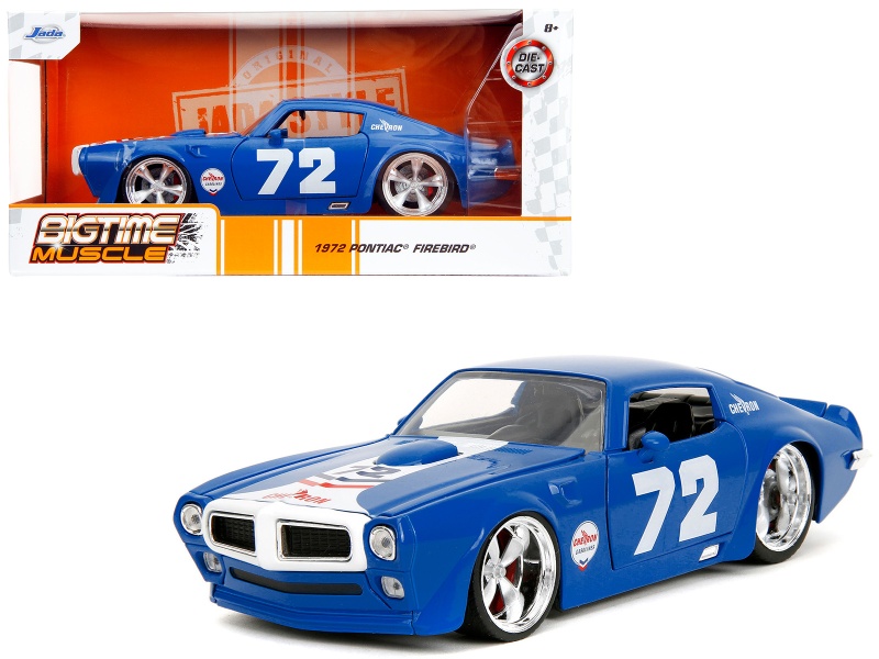 1972 Pontiac Firebird #72 Blue with White Stripe Diecast Model Car - Bigtime Muscle Series 1/24 Scale by Jada