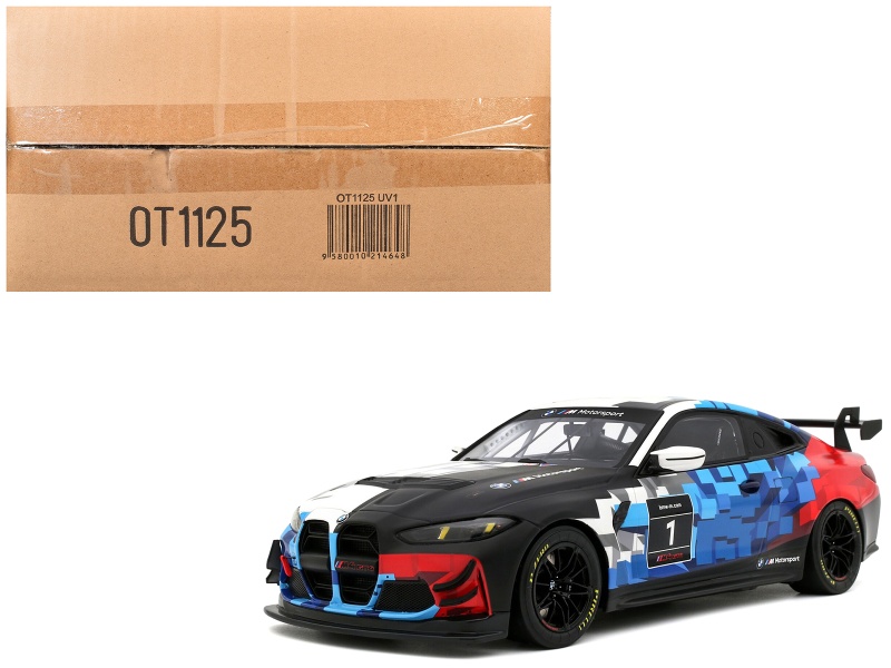 2024 Bmw M4 Gt4 #1 "M Motorsport Livery" Black And White With Red And Blue Graphics Limited Edition To 999 Pieces Worldwide 1/18 Model Car By Otto Mobile