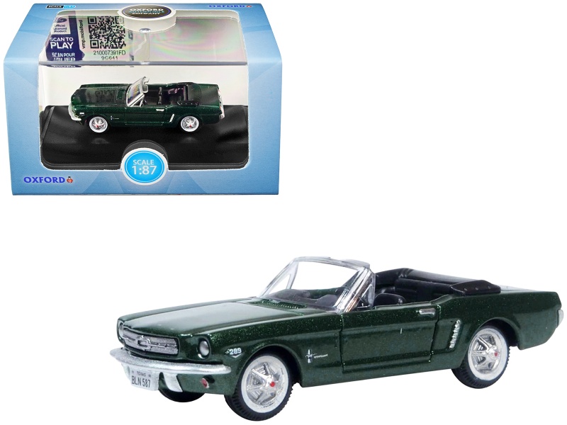 1965 Ford Mustang Convertible Ivy Green Metallic 1/87 (Ho) Scale Diecast Model Car By Oxford Diecast