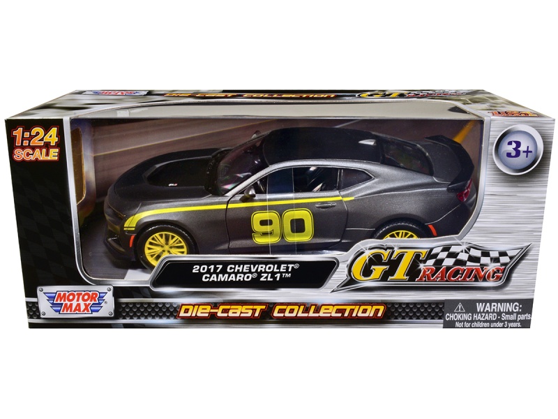 2017 Chevrolet Camaro Zl1 #90 Matt Gray With Yellow Stripes "Gt Racing" Series 1/24 Diecast Model Car By Motormax