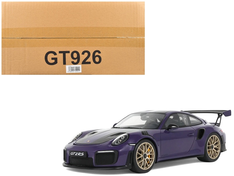 2021 Porsche 911 (991.2) Gt2 Rs Ultraviolet Metallic With Carbon Stripes 1/18 Model Car By Gt Spirit