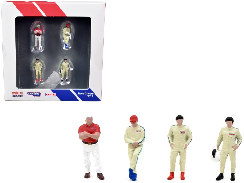 "Race Drivers" 4 Piece Diecast Figure Set "Bre" For 1/64 Scale Models By Tarmac Works & American Diorama