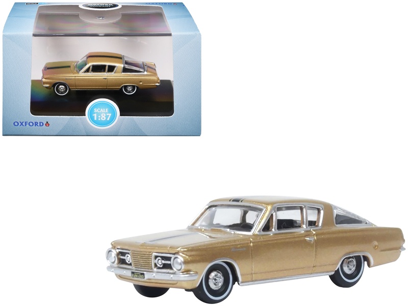 1965 Plymouth Barracuda Gold Metallic with Black Stripes 1/87 Scale Diecast Model Car