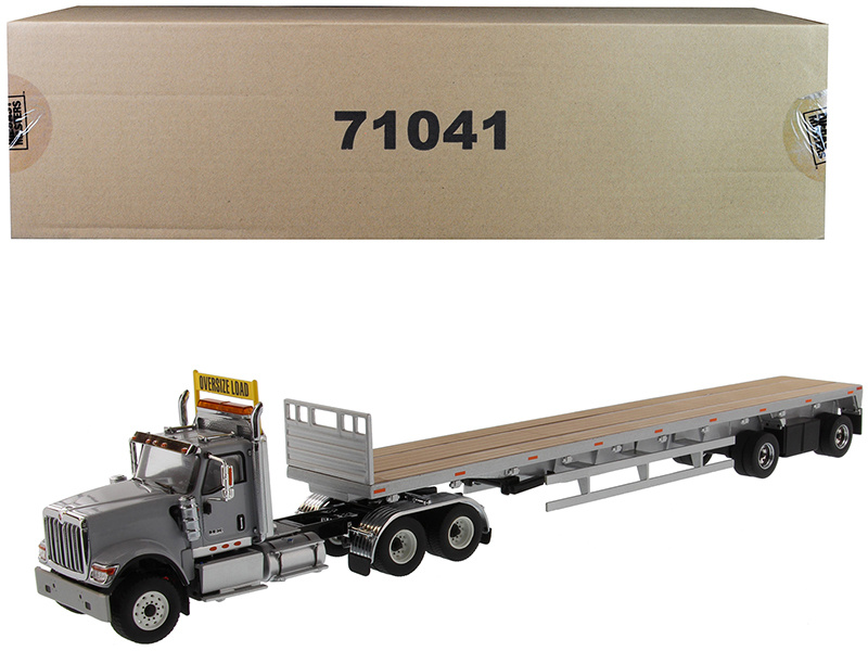 International Hx520 Tandem Tractor Light Gray With 53' Flat Bed Trailer "Transport Series" 1/50 Diecast Model By Diecast Masters