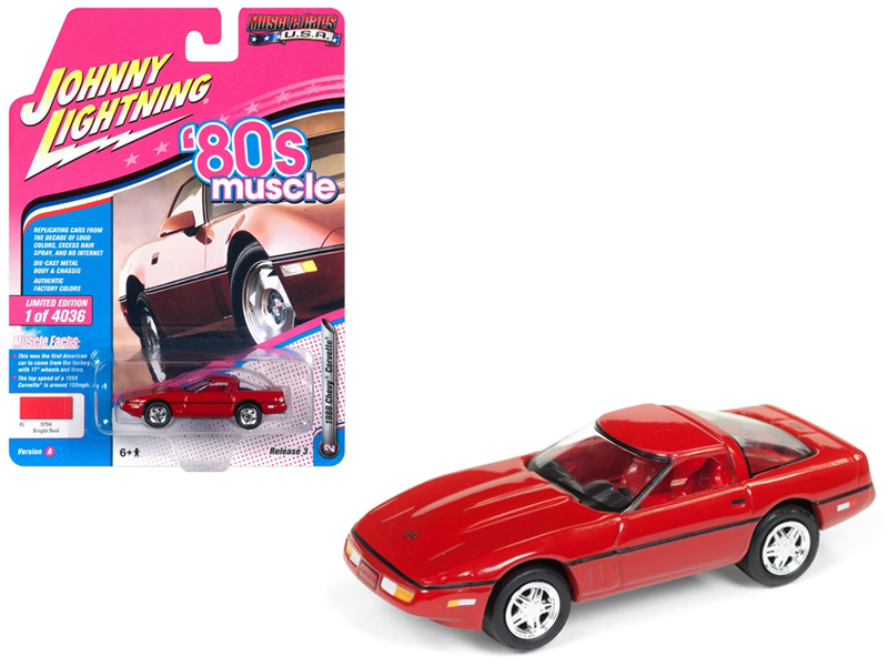 1988 Chevrolet Corvette Bright Red "80'S Muscle" Limited Edition To 4036 Pieces Worldwide 1/64 Diecast Model Car By Johnny Lightning