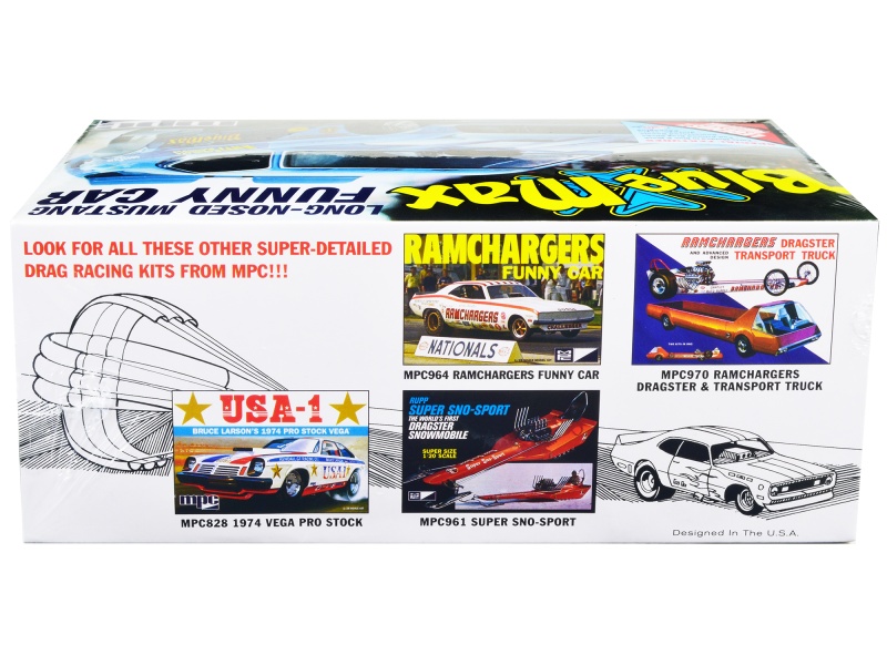 Skill 2 Model Kit "Blue Max" Long Nose Mustang Funny Car 1/25 Scale Model Car By Mpc