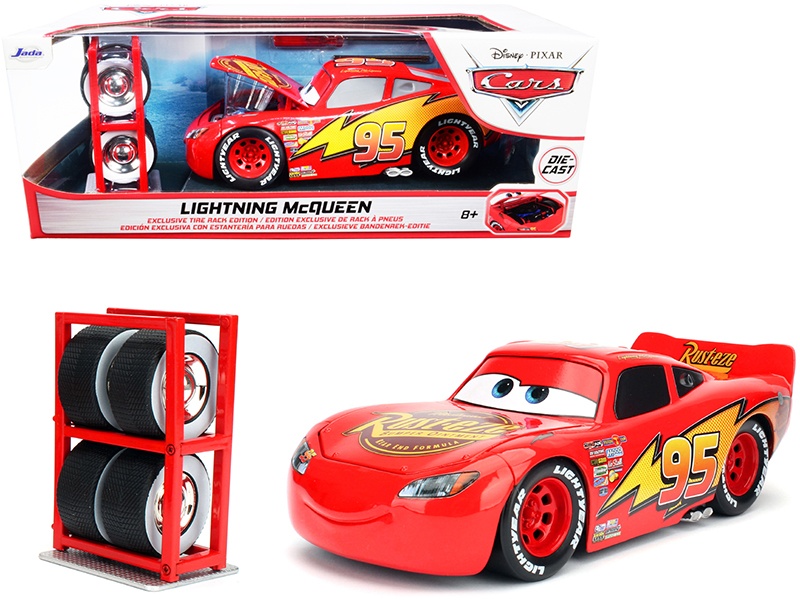 Lightning Mcqueen #95 Red With Extra Wheels Disney & Pixar "Cars" Movie "Hollywood Rides" Series Diecast Model Car By Jada