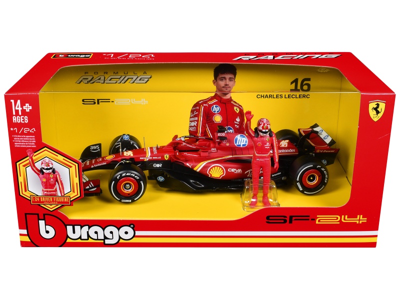 Ferrari Sf-24 #16 Charles Leclerc Formula One F1 World Championship (2024) With Driver Figure "Formula Racing" 1/24 Diecast Model Car By Bburago