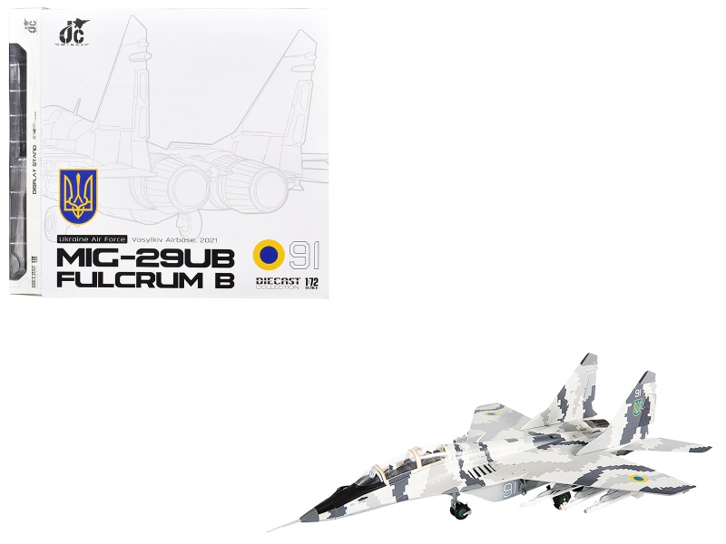 Mikoyan Mig-29Ub Fulcrum-B Fighter Aircraft 'Vasylkiv Air Base, Ukraine' (2021) Ukrainian Air Force 1/72 Diecast Model by JC Wings