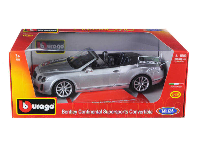 Bentley Continental Supersports Convertible Silver 1/18 Diecast Model Car By Bburago