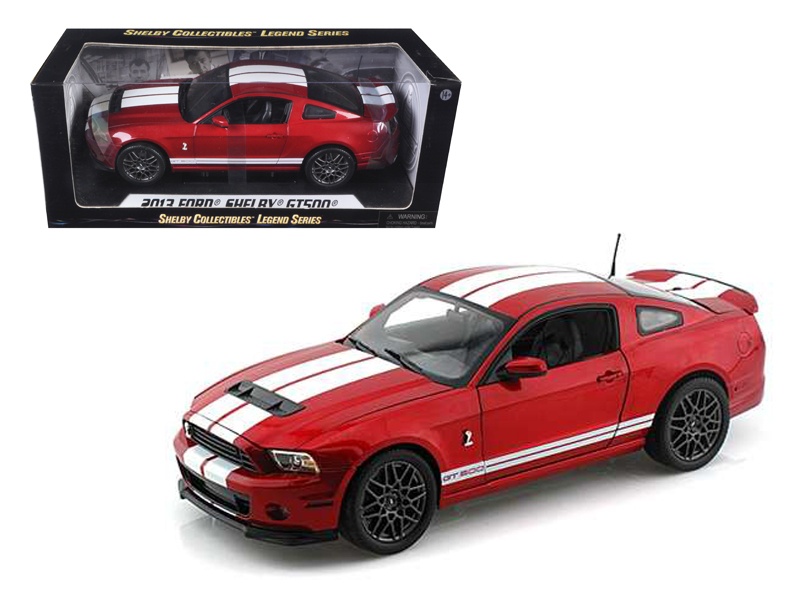 2013 Ford Shelby Mustang Gt500 Metallic Red With White Stripes 1/18 Diecast Model Car By Shelby Collectibles