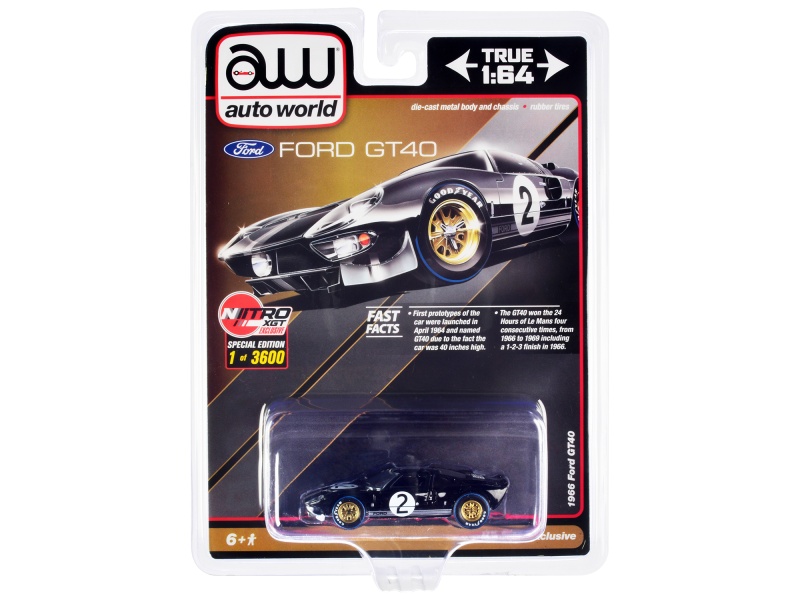 1966 Ford Gt40 Rhd (Right Hand Drive) #2 Black With Silver Stripes Limited Edition To 3600 Pieces Worldwide 1/64 Diecast Model Car By Auto World
