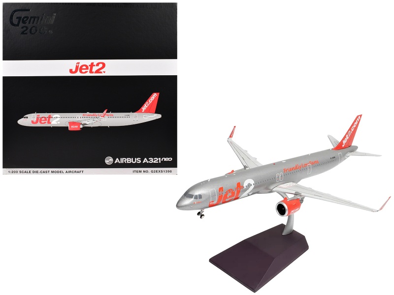 Airbus A321neo Commercial Aircraft "Jet2" (G-Suno) Silver With Red Tail "Gemini 200" Series 1/200 Diecast Model Airplane By Geminijets
