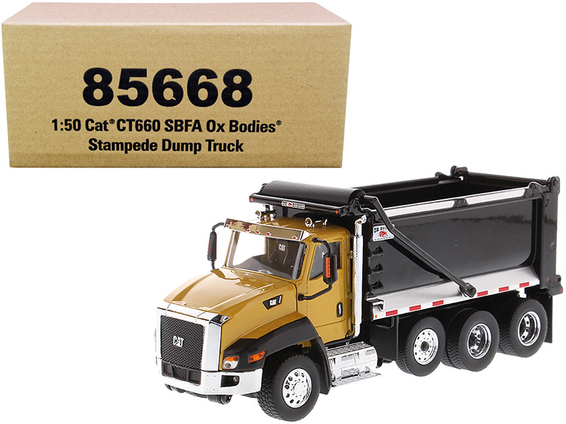 Cat Caterpillar Ct660 Sbfa With Ox Bodies Stampede Dump Truck Yellow And Black 1/50 Diecast Model By Diecast Masters