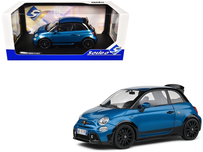 2022 Fiat 695 Abarth "Tributo 131 Rally" Podium Blue Metallic With Black Side Stripes 1/18 Diecast Model Car By Solido