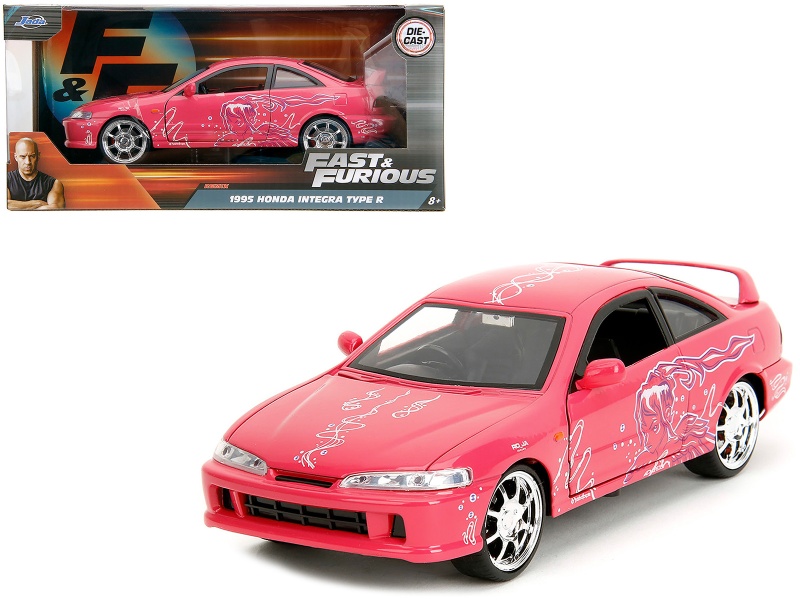 1995 Honda Integra Type R Pink With Graphics "Fast & Furious Remix" Series 1/24 Diecast Model Car By Jada