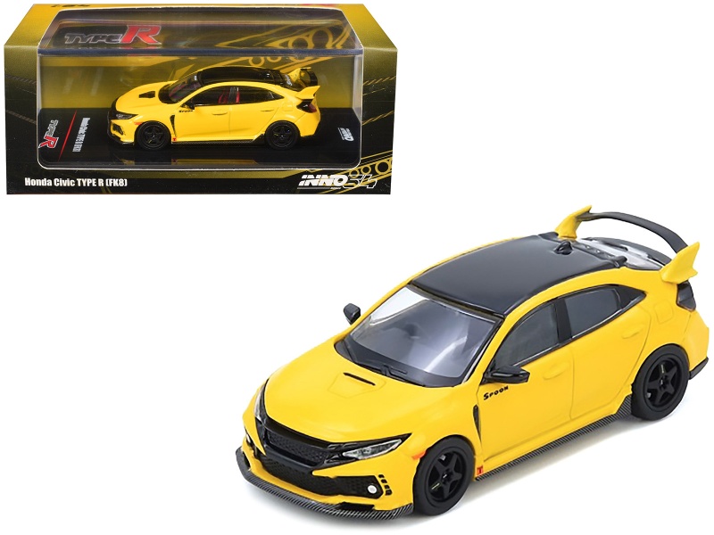 Honda Civic Type R (Fk8) Rhd (Right Hand Drive) Yellow With Black Top 1/64 Diecast Model Car By Inno Models