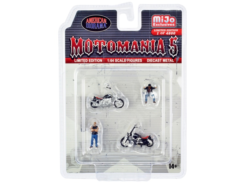 "Motomania 5" 4 Piece Diecast Set (2 Figures And 2 Motorcycles) Limited Edition To 4800 Pieces Worldwide For 1/64 Scale Models By American Diorama