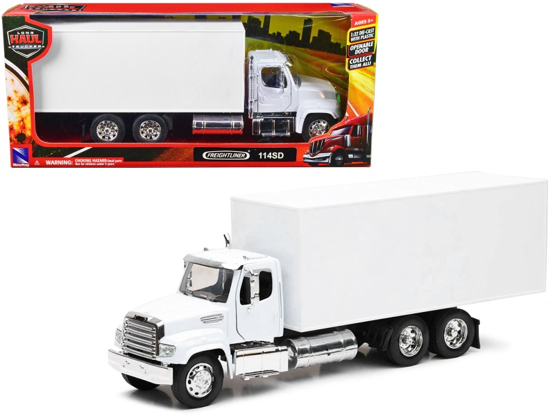 Freightliner 114Sd Box Truck White "Long Haul Trucker" Series 1/32 Diecast Model By New Ray