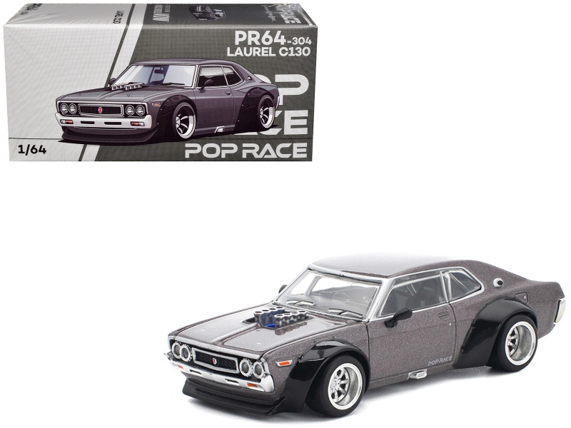 Datsun Laurel C130 RHD Gray Metallic 1/64 Diecast Model Car