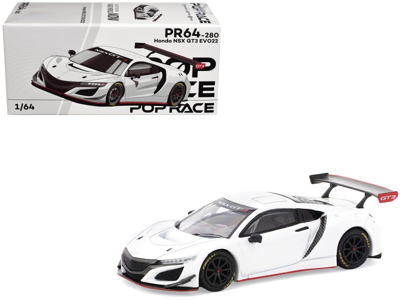 Honda Nsx Gt3 Evo22 White 1/64 Diecast Model Car By Pop Race