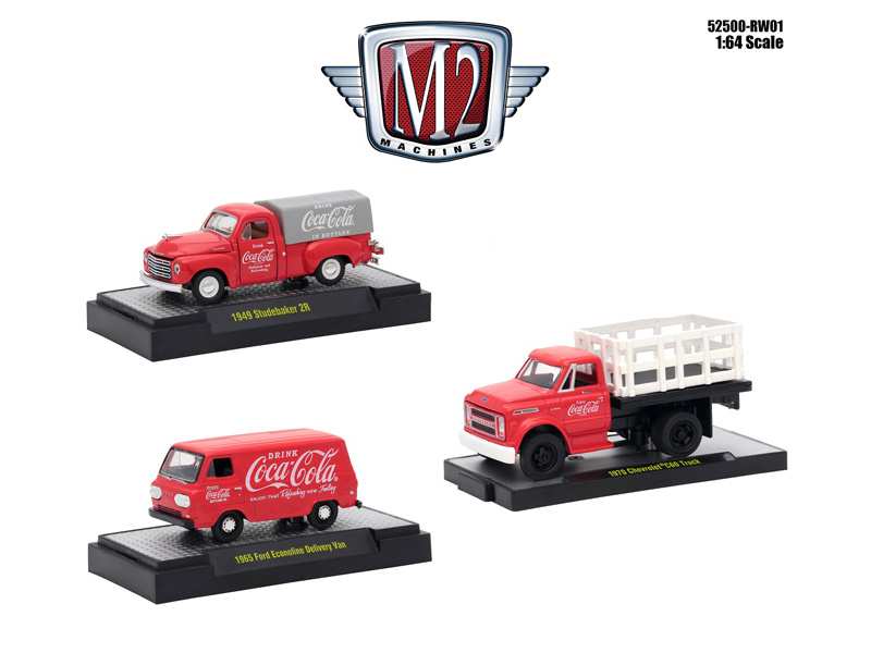 "Coca-Cola" Set Of 3 Cars Release 1 Limited Edition To 4800 Pieces Worldwide Hobby Exclusive 1/64 Diecast Models By M2 Machines