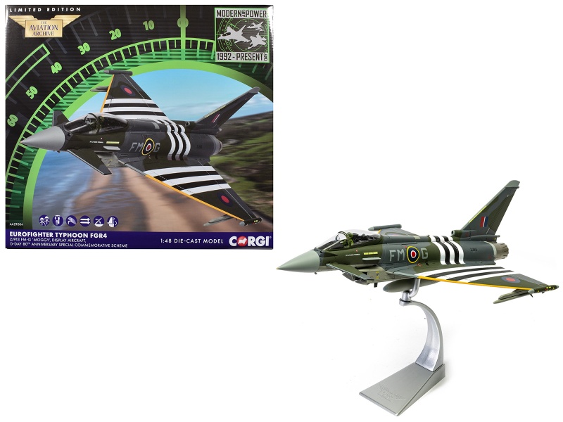 Eurofighter Typhoon Fgr4 Fighter Aircraft "Zj913 Fm-G Moggy D-Day 80Th Anniversary Display Scheme" (2024) Royal Air Force "The Aviation Archive" Series 1/48 Diecast Model By Corgi