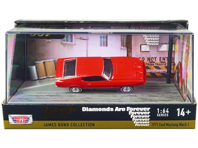 1971 Ford Mustang Mach 1 Red James Bond 007 "Diamonds Are Forever" (1971) Movie With Display 1/64 Diecast Model Car By Motormax