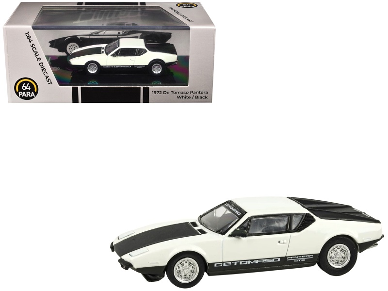 1972 De Tomaso Pantera White And Black 1/64 Diecast Model Car By Paragon Models