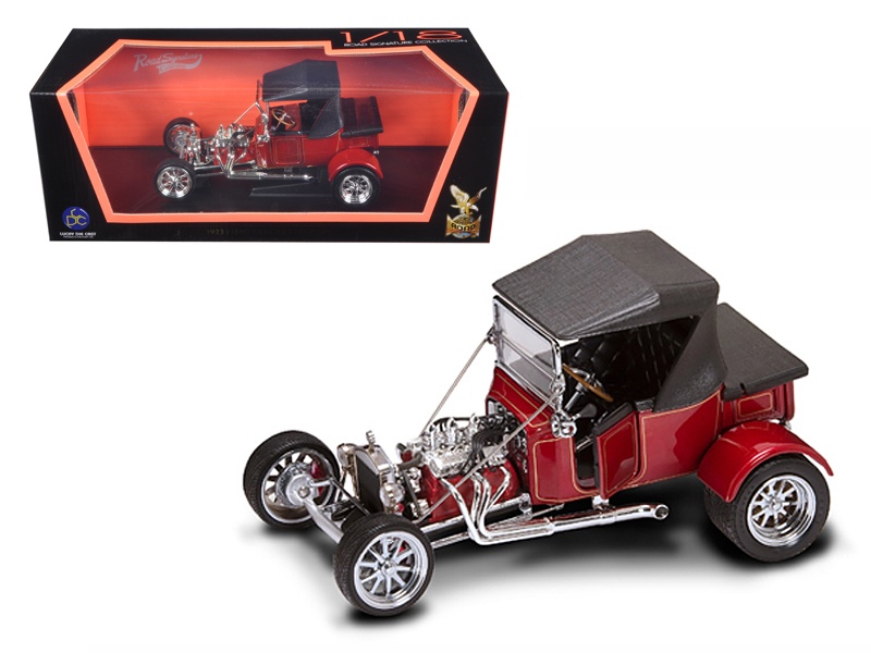 1923 Ford T-Bucket Soft Top Burgundy With Black Top 1/18 Diecast Model Car By Road Signature