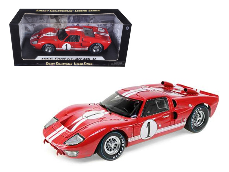1966 Ford Gt-40 Mk 2 Red #1 1/18 Diecast Model Car By Shelby Collectibles