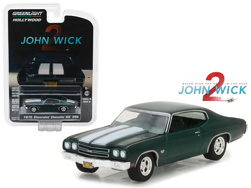 1970 Chevrolet Chevelle Ss 396 Green With White Stripes "John Wick: Chapter 2" (2017) Movie "Hollywood Series" Release 18 1/64 Diecast Model Car By Greenlight