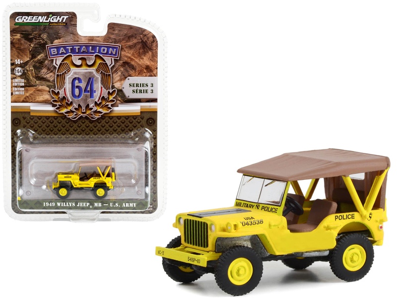 1949 Willys Jeep Mb U.S. Army "545Th Military Police Company Camp Drake Japan Training Camp" Yellow "Battalion 64" Series 3 1/64 Diecast Model Car By Greenlight