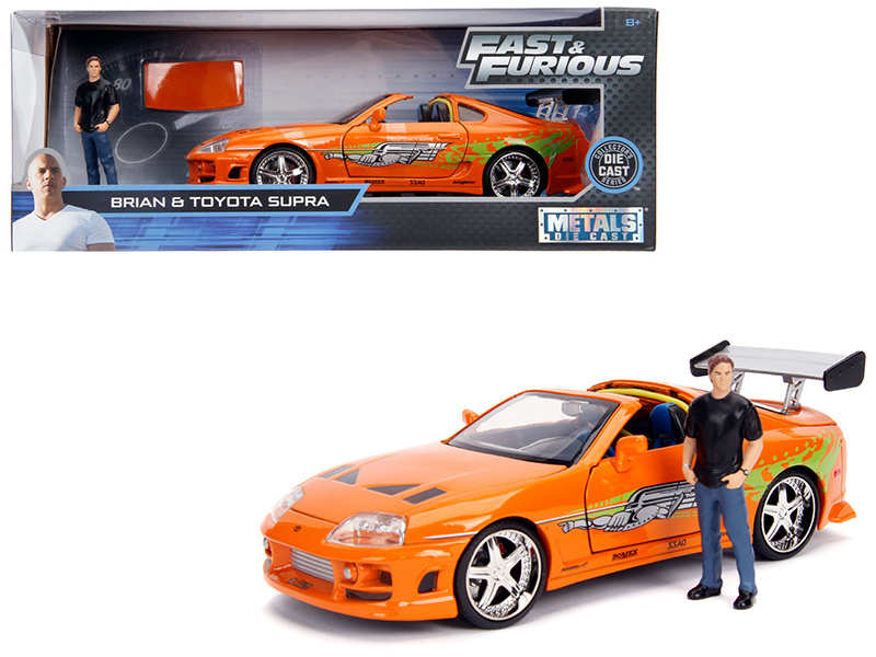 Toyota Supra Orange Metallic with Brian Diecast Figurine