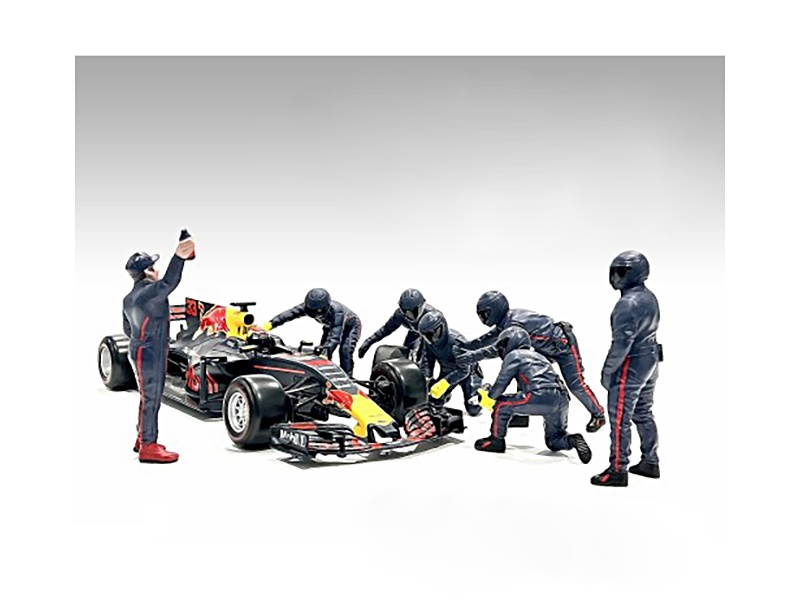 Formula One F1 Pit Crew 7 Figure Set Team Blue Release Iii For 1/18 Scale Models By American Diorama